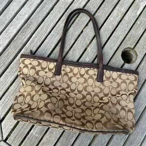 Coach Beige/Brown Signature Canvas and Leather‎ Shopper Tote